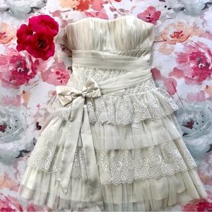 White cream lace silky wedding dress formal strapless layered